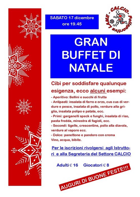 Calcio, “Gran buffet di Natale”: iscrizioni aperte